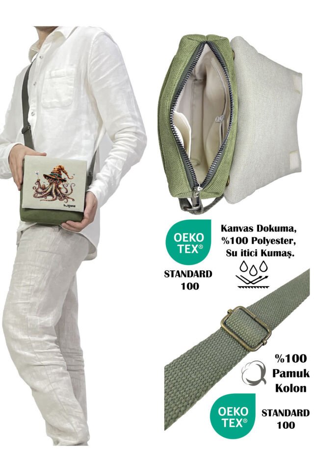Kanvas Dokuma Postacı Çantası Baskılı Omuz Tipi Çapraz Çanta Su itici 5 Bölmeli 18x18cm Sihirbaz