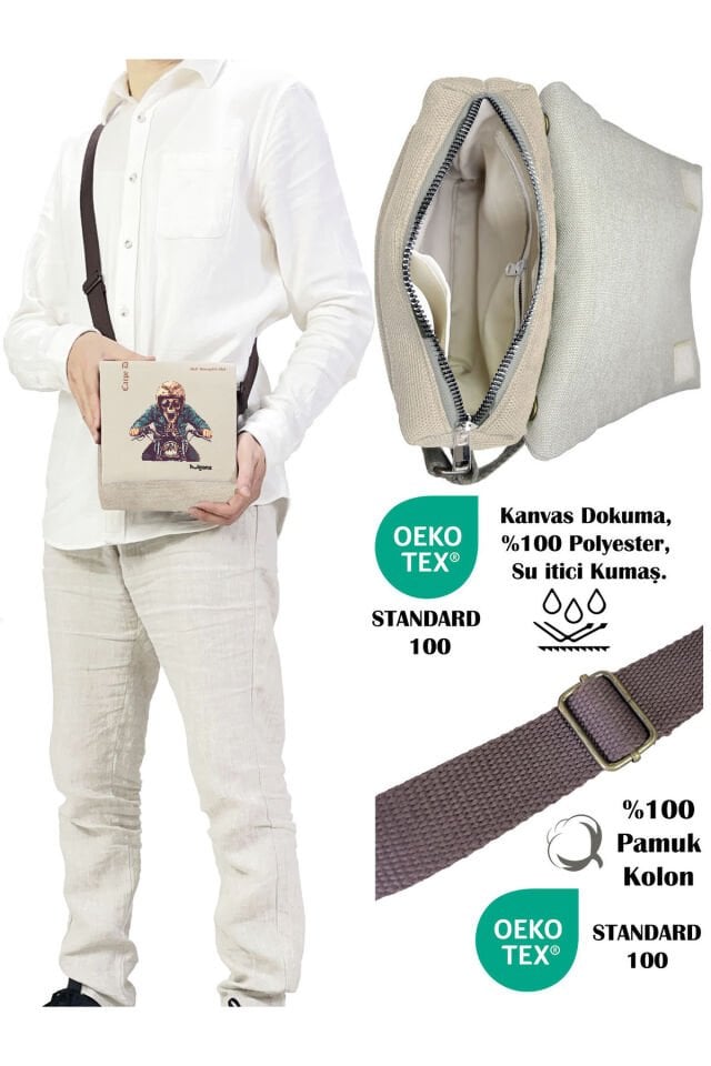 Kanvas Dokuma Postacı Çantası Baskılı Omuz Tipi Çapraz Çanta Su itici 5 Bölmeli 18x18cm Kurukafa