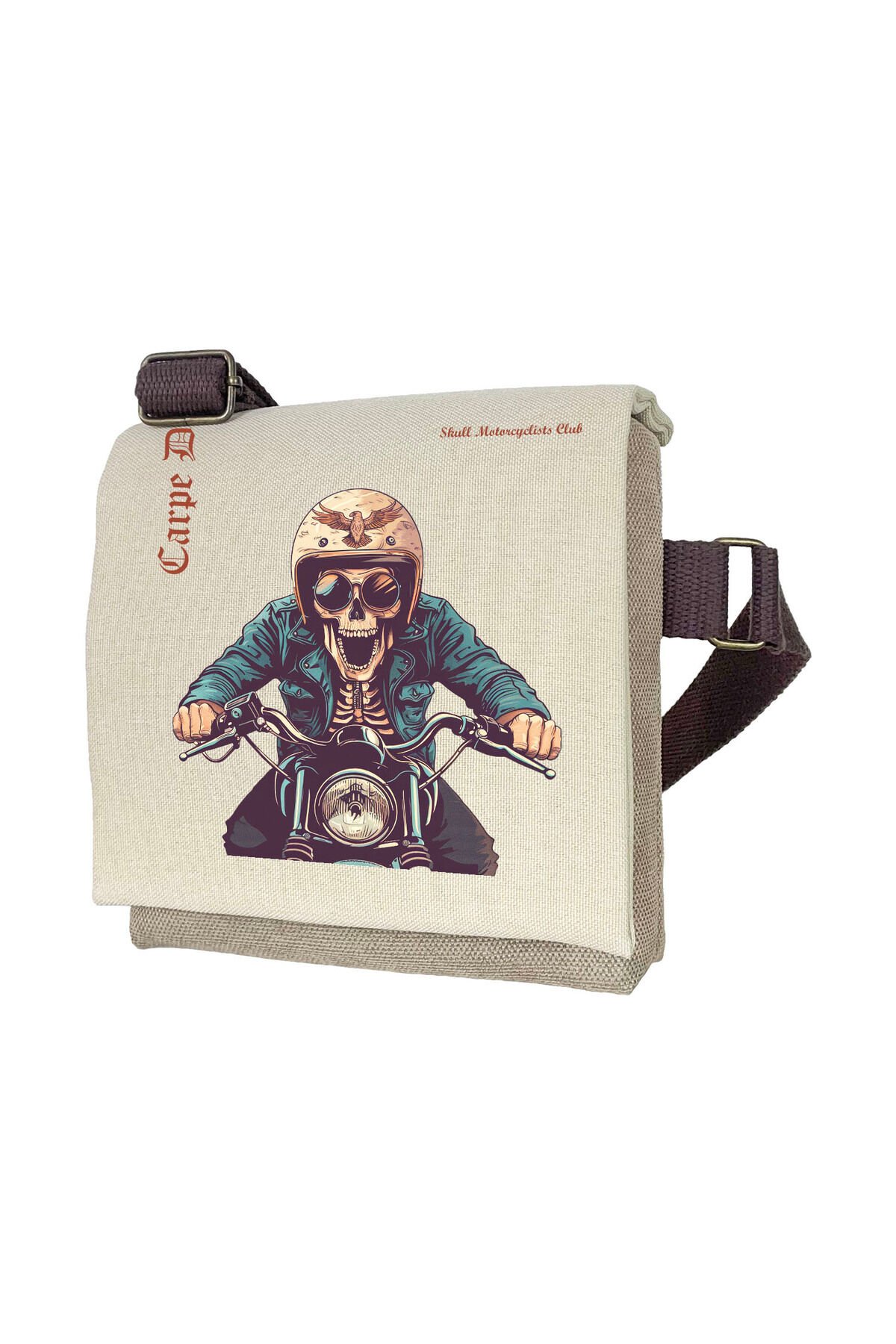 Kanvas Dokuma Postacı Çantası Baskılı Omuz Tipi Çapraz Çanta Su itici 5 Bölmeli 18x18cm Kurukafa