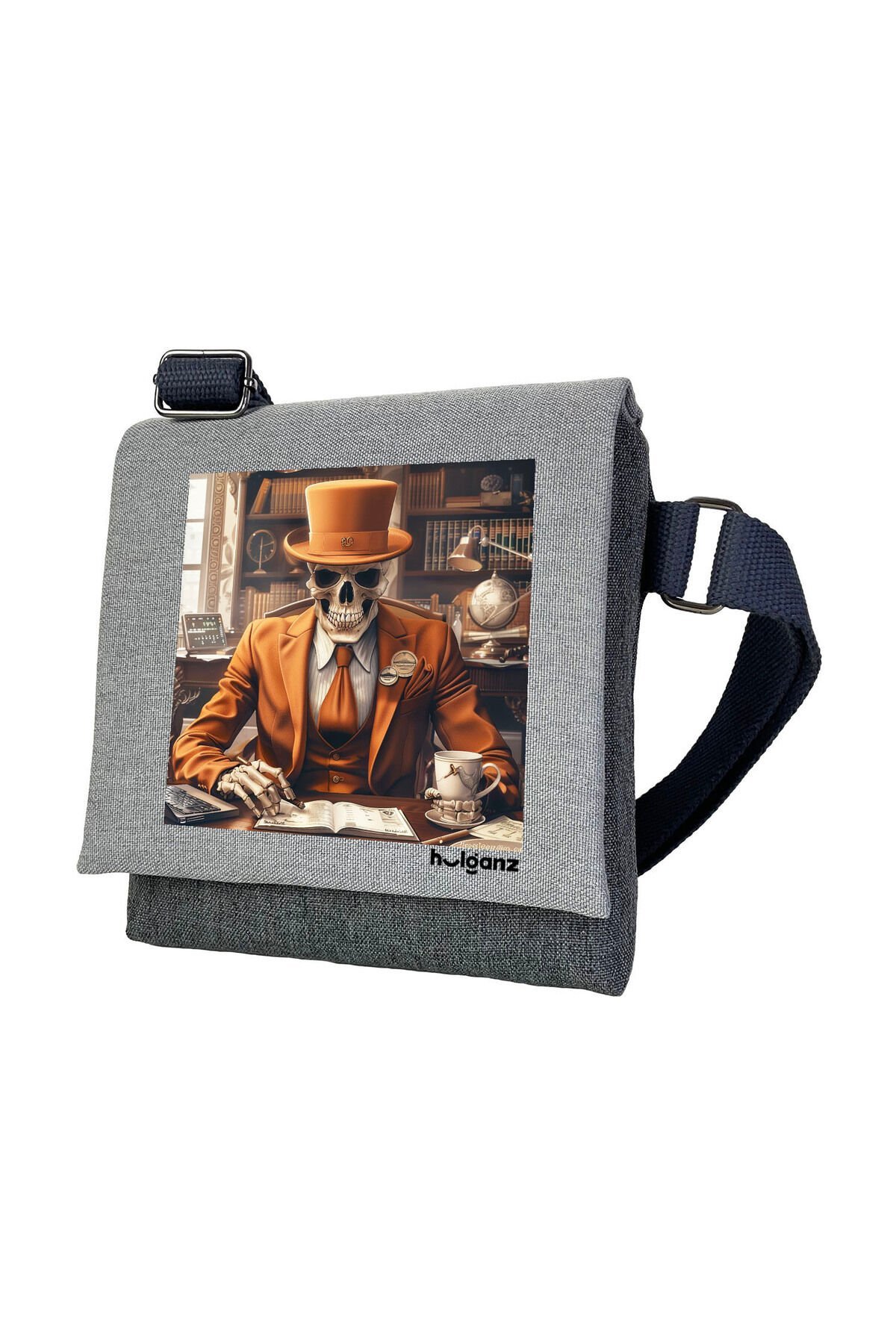 Kanvas Dokuma Postacı Çantası Baskılı Omuz Tipi Çapraz Çanta Su itici 5 Bölmeli 18x18cm Kurukafa