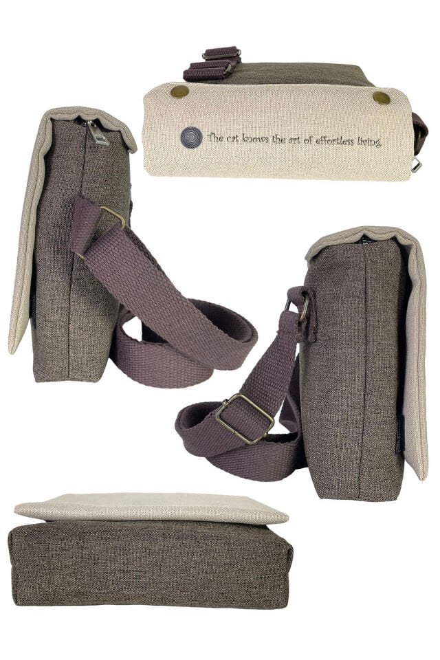 Kanvas Dokuma Postacı Çantası Baskılı Omuz Tipi Çapraz Çanta Su itici 5 Bölmeli 18x18cm Kedi Hyp