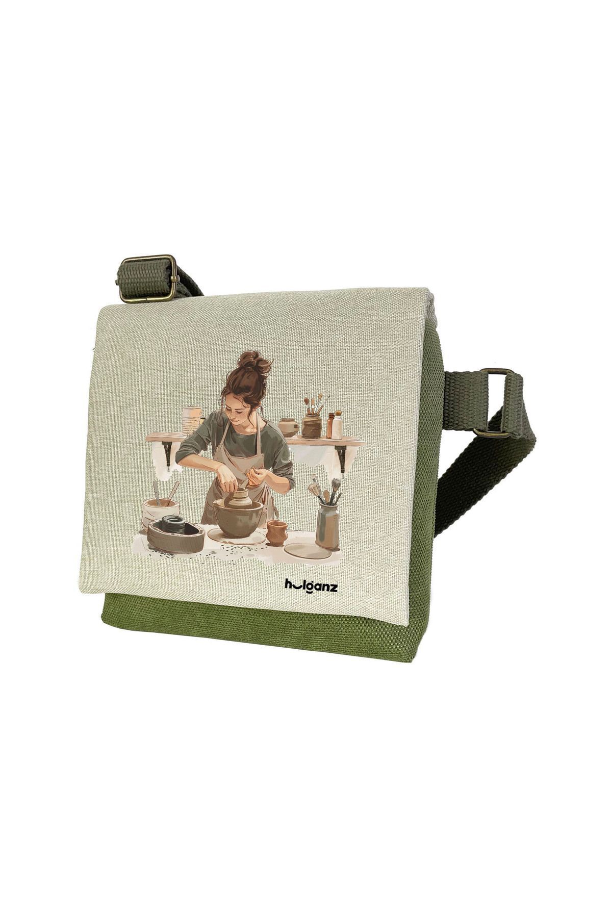 Kanvas Dokuma Postacı Çantası Baskılı Omuz Tipi Çapraz Çanta Su itici 5 Bölmeli 18x18cm Çömlekçi