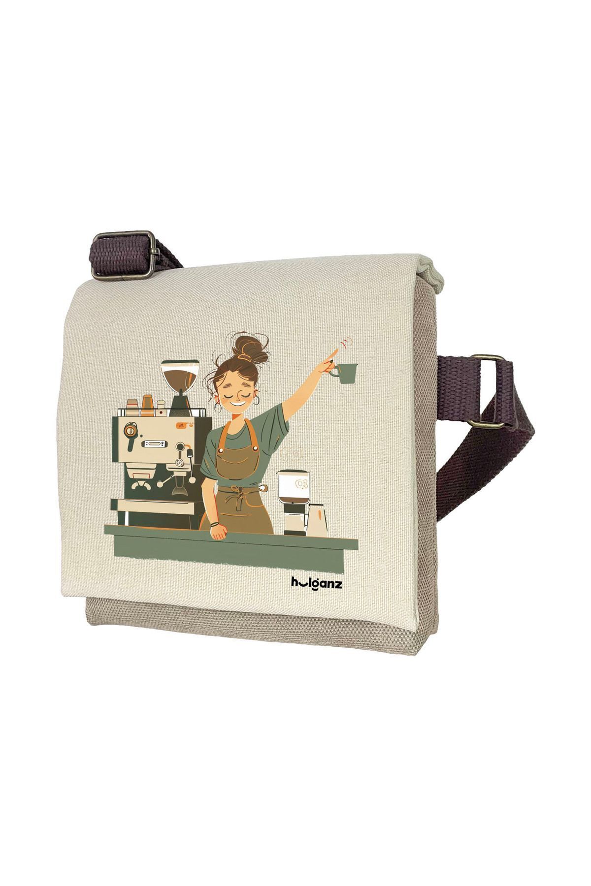 Kanvas Dokuma Postacı Çantası Baskılı Omuz Tipi Çapraz Çanta Su itici 5 Bölmeli 18x18cm Barista