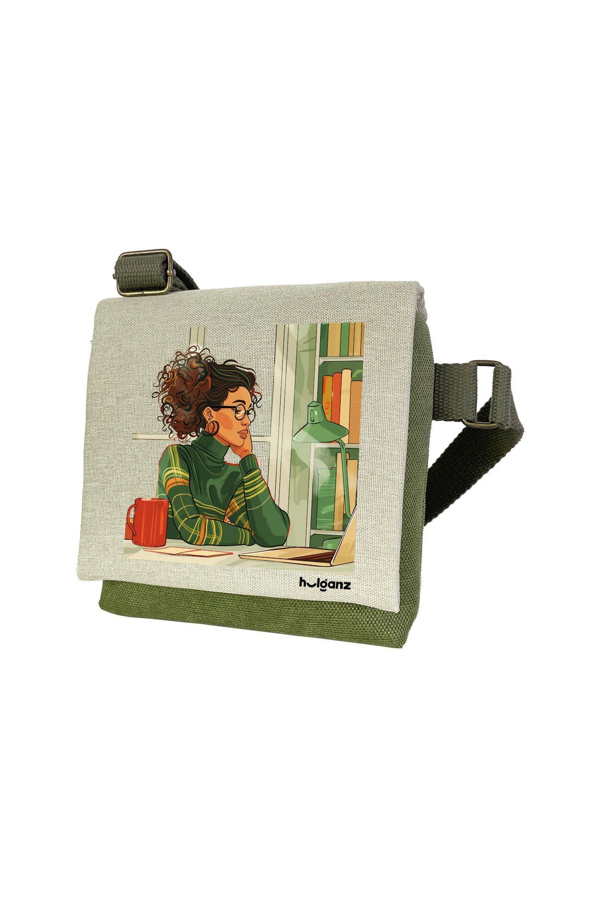 Kanvas Dokuma Postacı Çantası Baskılı Omuz Tipi Çapraz Çanta Su itici 5 Bölmeli 18x18cm Yazar