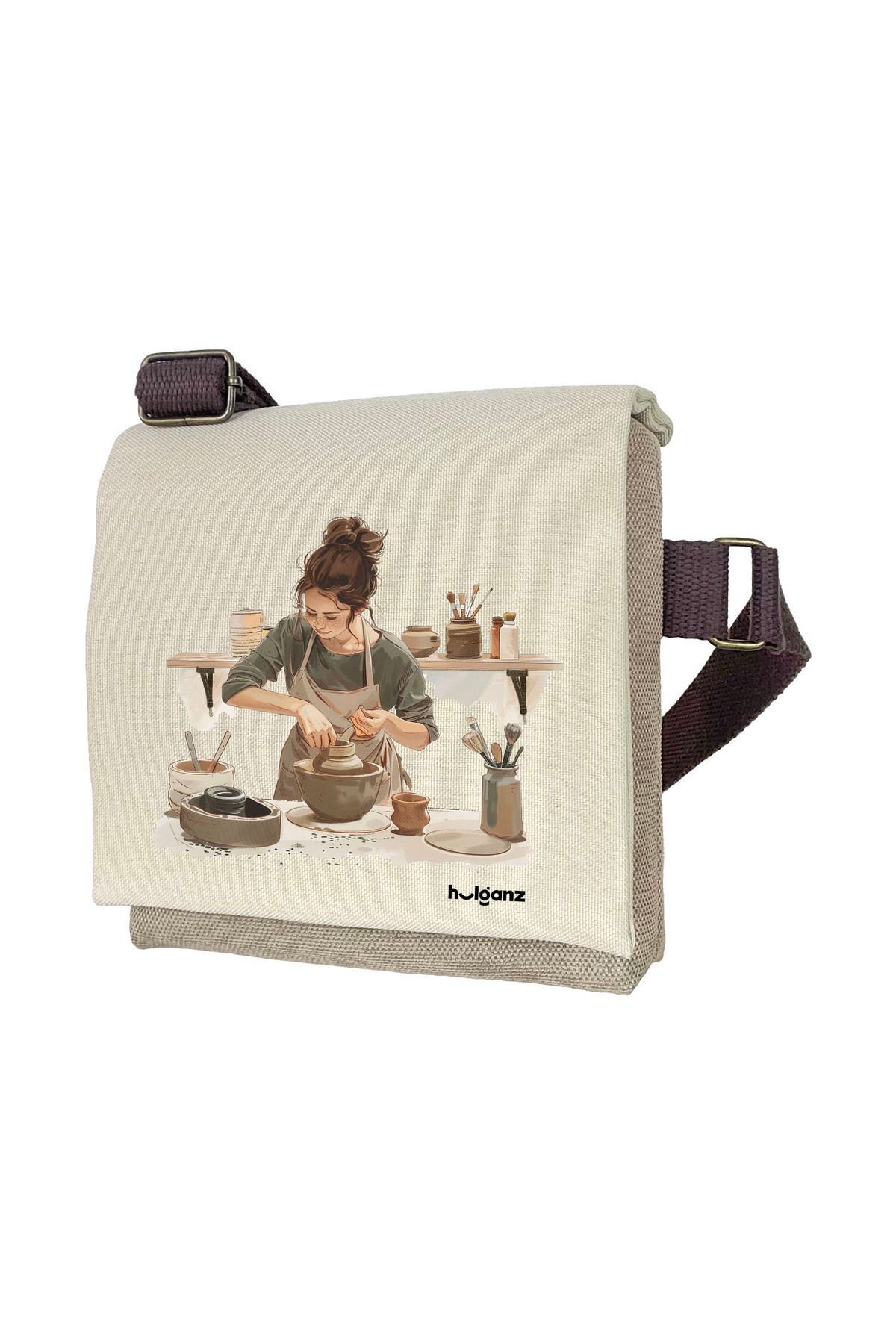 Kanvas Dokuma Postacı Çantası Baskılı Omuz Tipi Çapraz Çanta Su itici 5 Bölmeli 18x18cm Çömlekçi