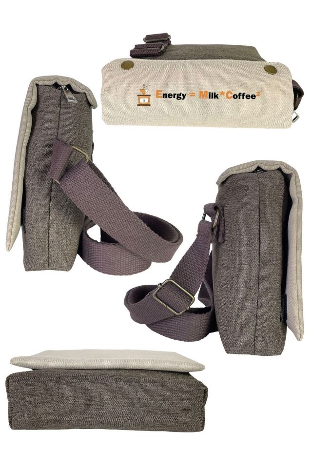 Kanvas Dokuma Postacı Çantası Baskılı Omuz Tipi Çapraz Çanta Su itici 5 Bölmeli 18x18cm Barista