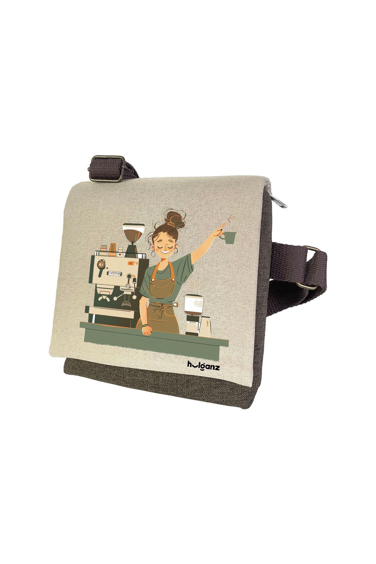 Kanvas Dokuma Postacı Çantası Baskılı Omuz Tipi Çapraz Çanta Su itici 5 Bölmeli 18x18cm Barista