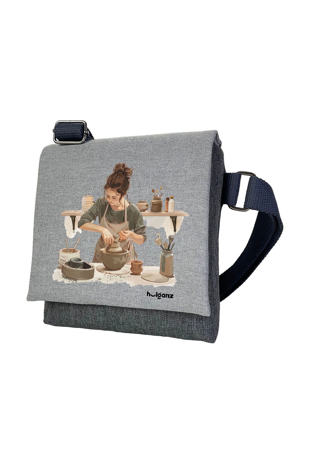 Kanvas Dokuma Postacı Çantası Baskılı Omuz Tipi Çapraz Çanta Su itici 5 Bölmeli 18x18cm Çömlekçi