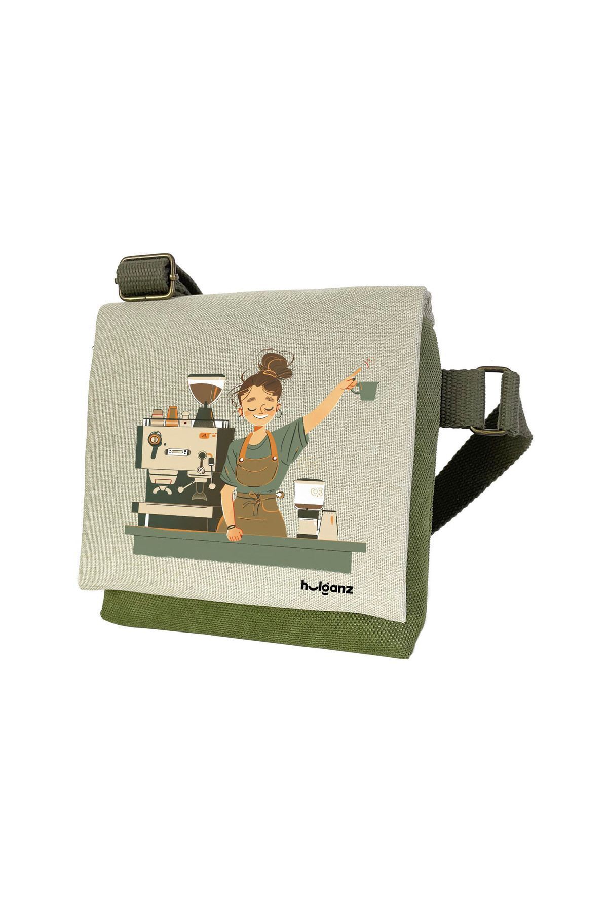 Kanvas Dokuma Postacı Çantası Baskılı Omuz Tipi Çapraz Çanta Su itici 5 Bölmeli 18x18cm Barista