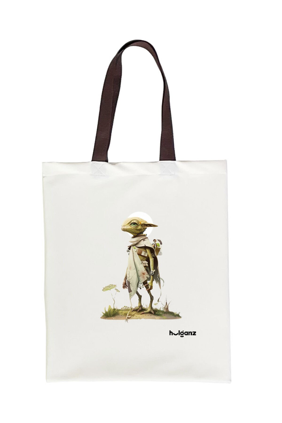 Tote Bag Bez Çanta  Uzaylı Kahverengi Saplı Baskılı 33x40cm