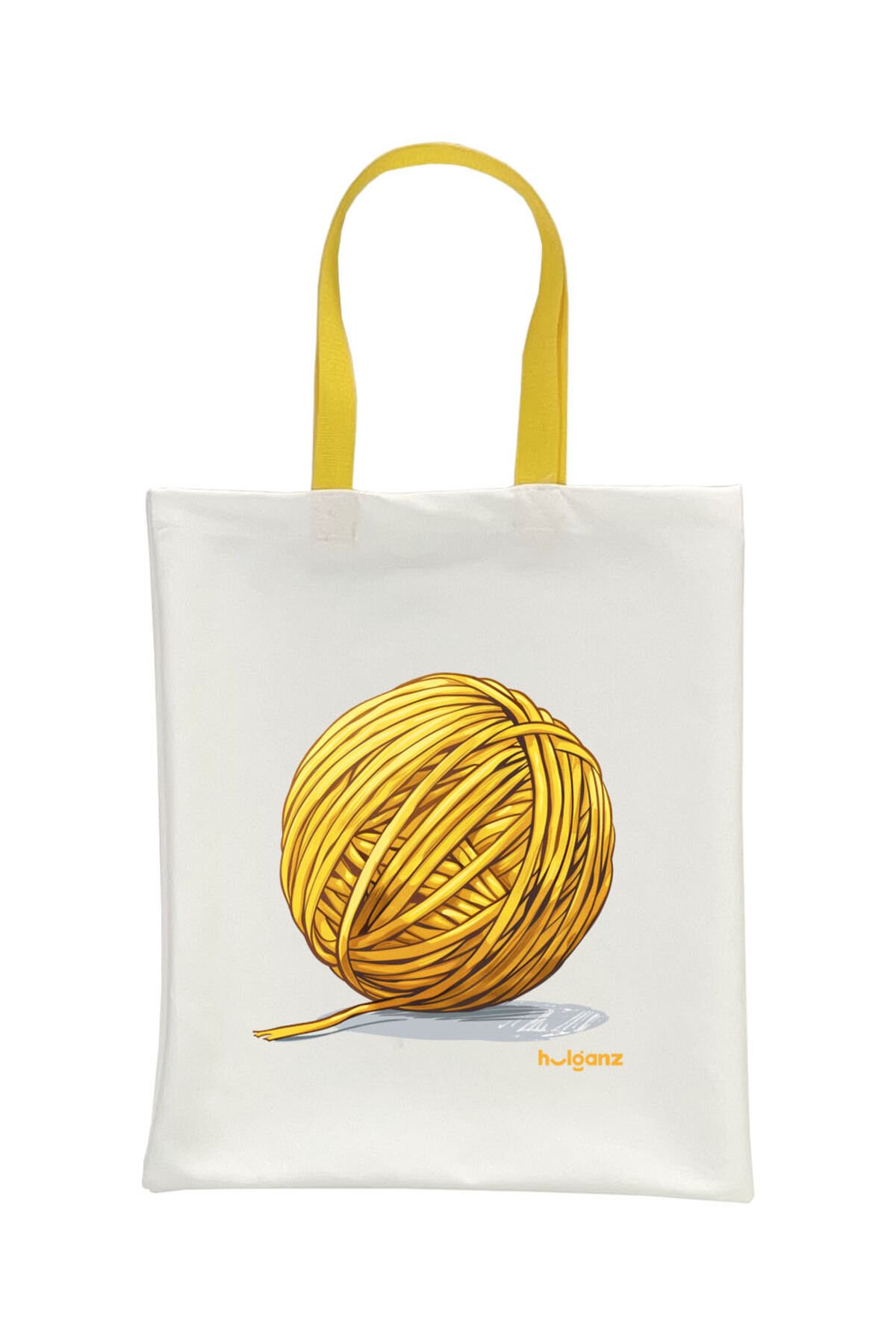 Tote Bag Bez Çanta  İp Yumağı Sarı Saplı Baskılı 33x40cm