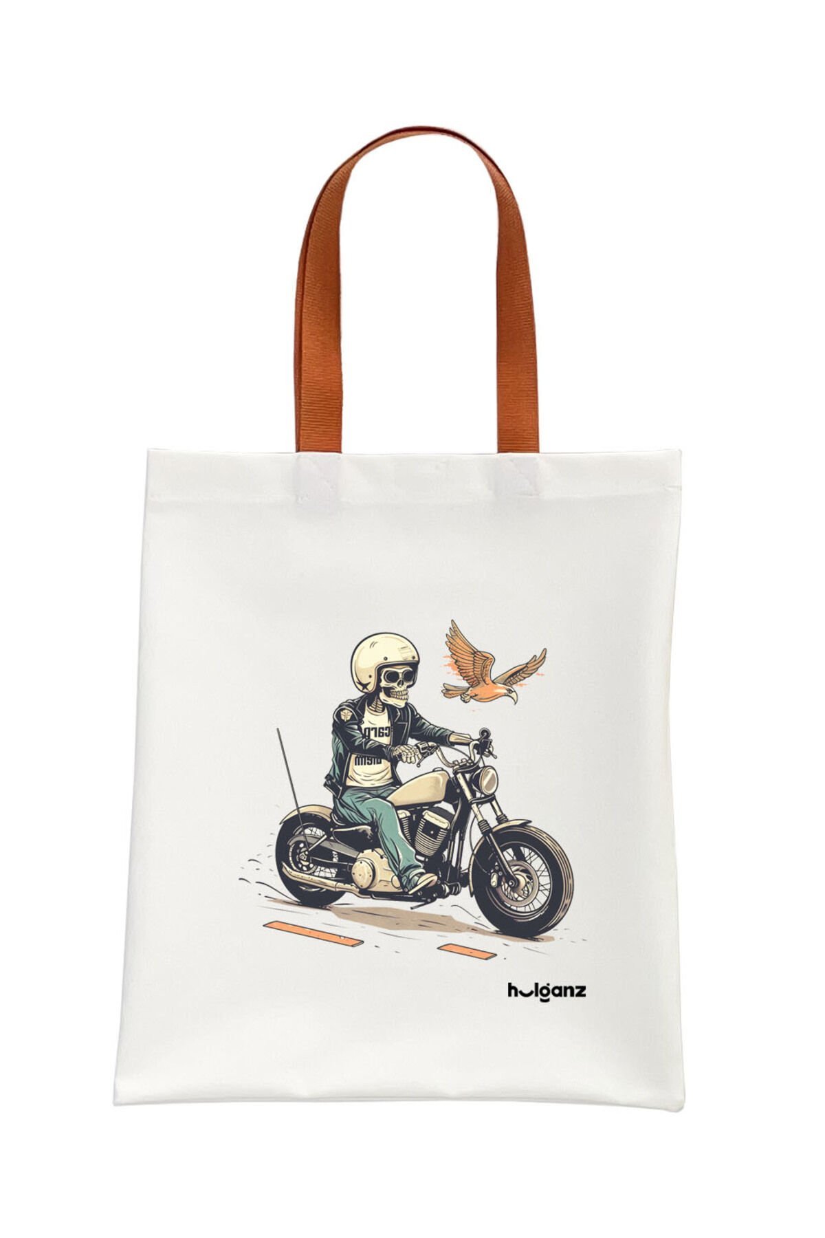 Tote Bag Bez Çanta  Kurukafa Turuncu Saplı Baskılı 33x40cm