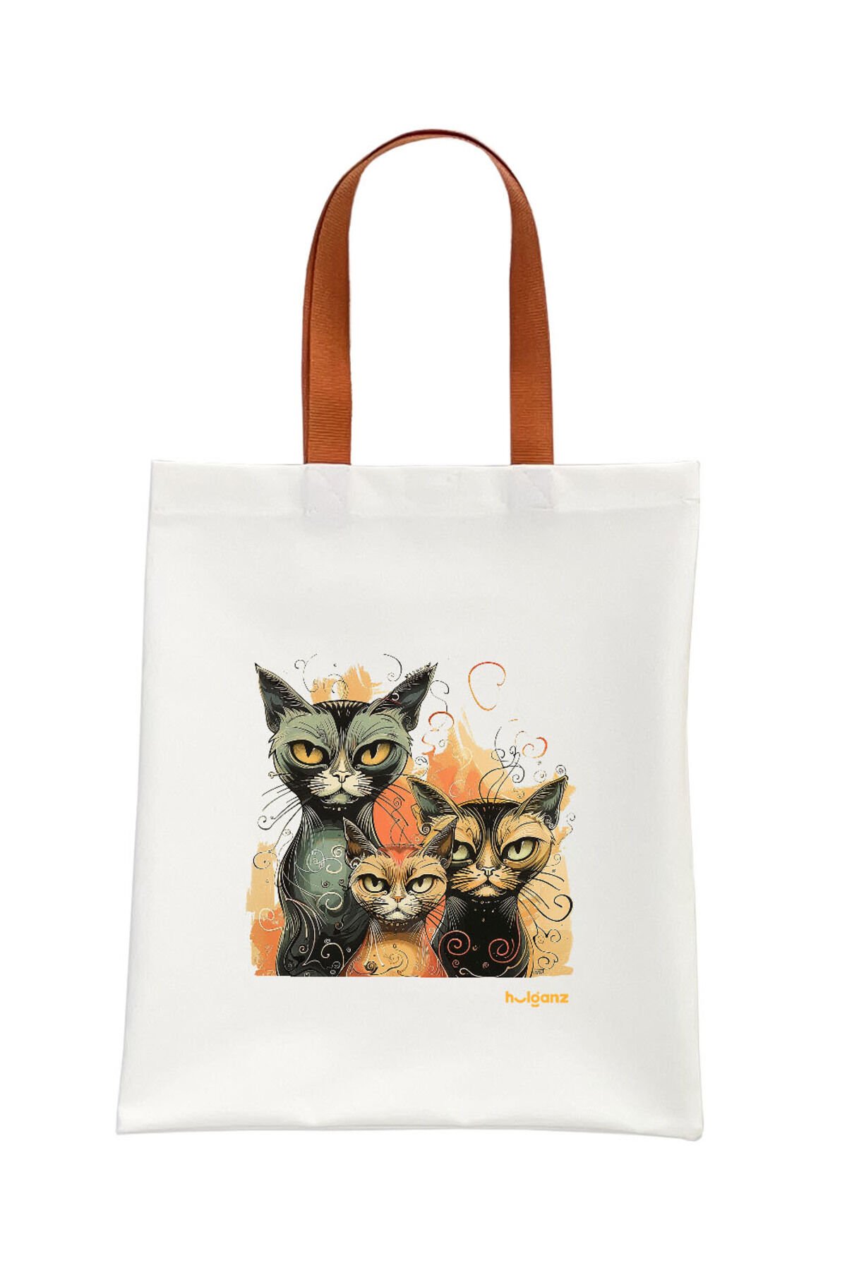 Tote Bag Bez Çanta  Kedi Çetesi Turuncu Saplı Baskılı 33x40cm