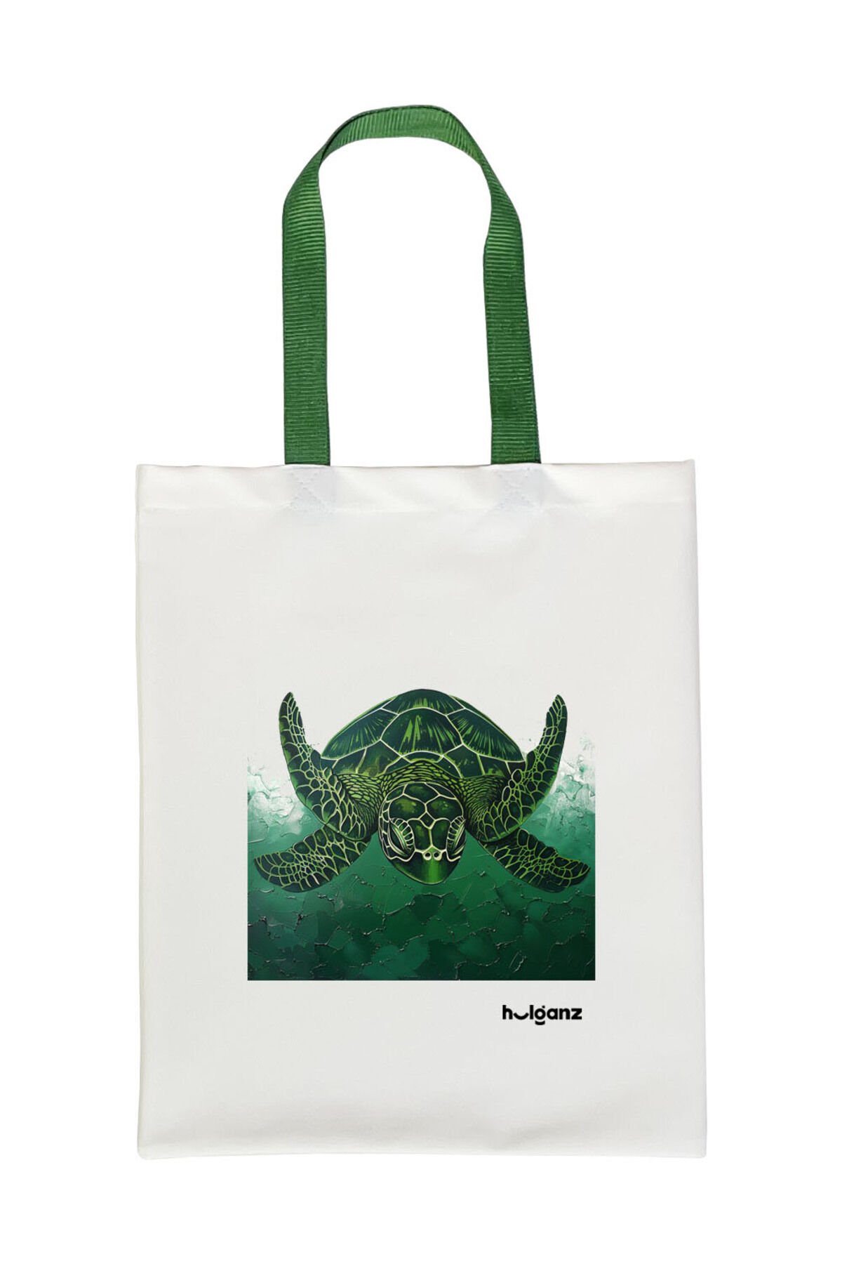 Tote Bag Bez Çanta  Kaplumbağa Yeşil Saplı Baskılı 33x40cm