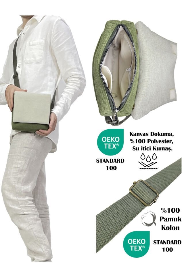 Kanvas Dokuma Postacı Çantası Baskılı Omuz Tipi Çapraz Çanta Su itici 5 Bölmeli 18x18cm Timsah