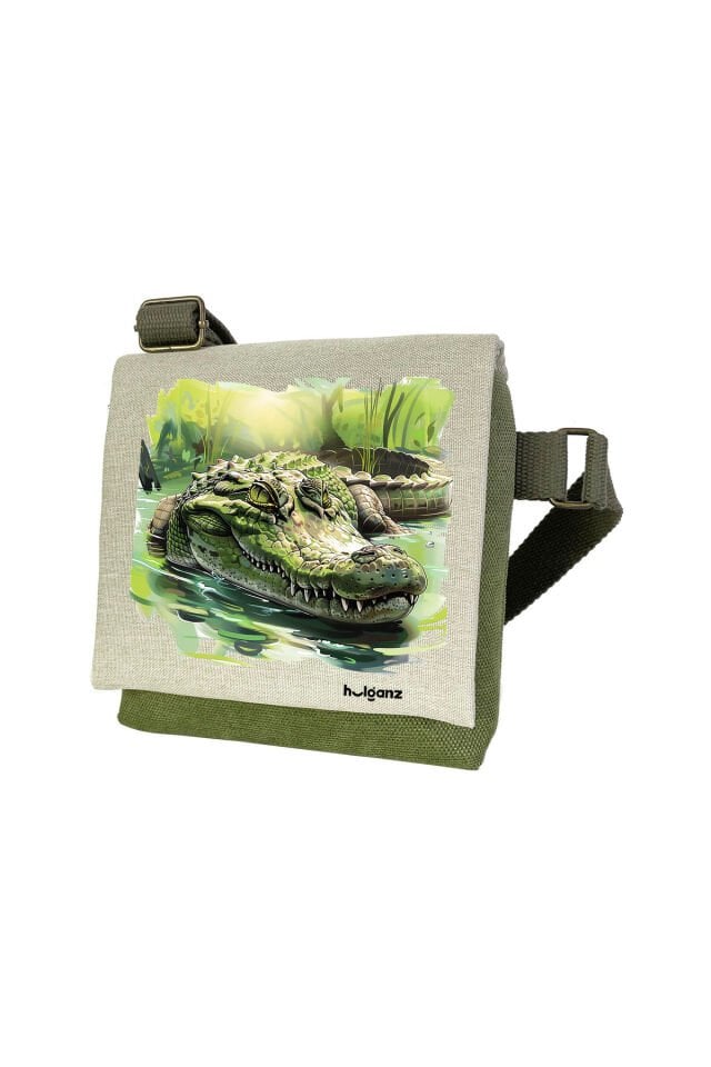 Kanvas Dokuma Postacı Çantası Baskılı Omuz Tipi Çapraz Çanta Su itici 5 Bölmeli 18x18cm Timsah