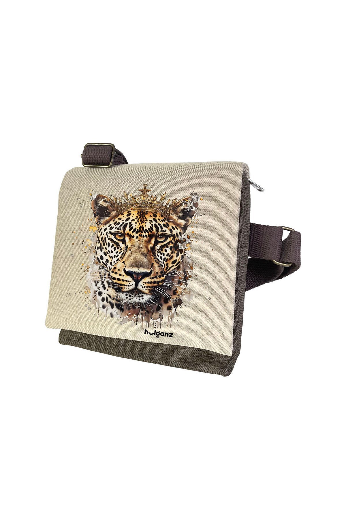 Kanvas Dokuma Postacı Çantası Baskılı Omuz Tipi Çapraz Çanta Su itici 5 Bölmeli 18x18cm Leopar