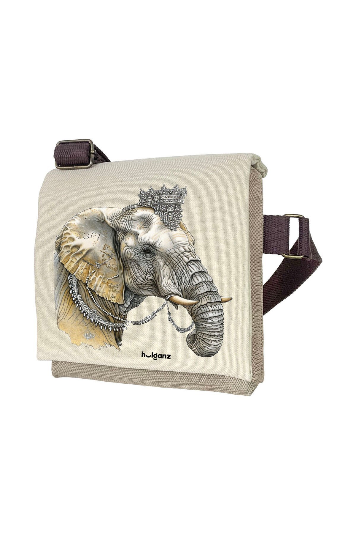 Kanvas Dokuma Postacı Çantası Baskılı Omuz Tipi Çapraz Çanta Su itici 5 Bölmeli 18x18cm Fil