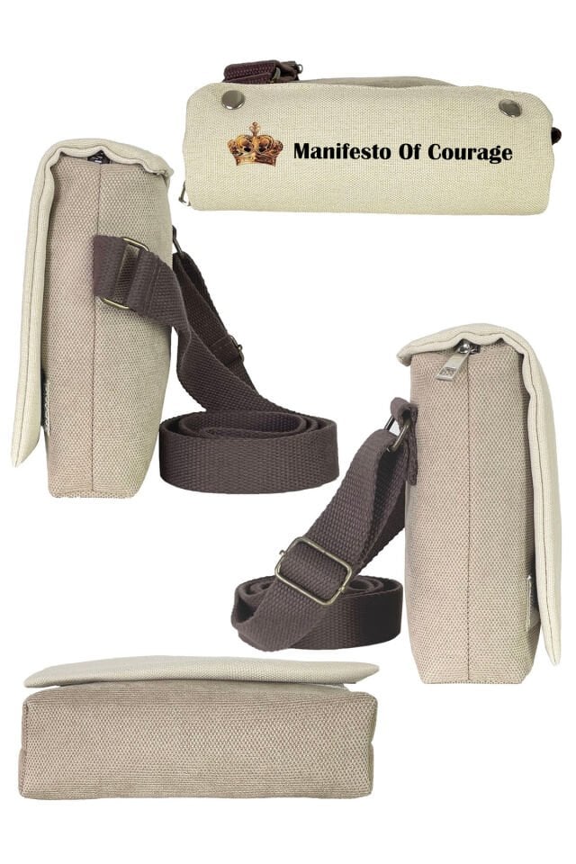 Kanvas Dokuma Postacı Çantası Baskılı Omuz Tipi Çapraz Çanta Su itici 5 Bölmeli 18x18cm Aslan