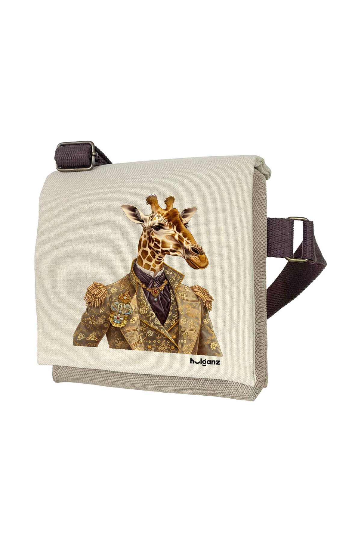 Kanvas Dokuma Postacı Çantası Baskılı Omuz Tipi Çapraz Çanta Su itici 5 Bölmeli 18x18cm Zürafa
