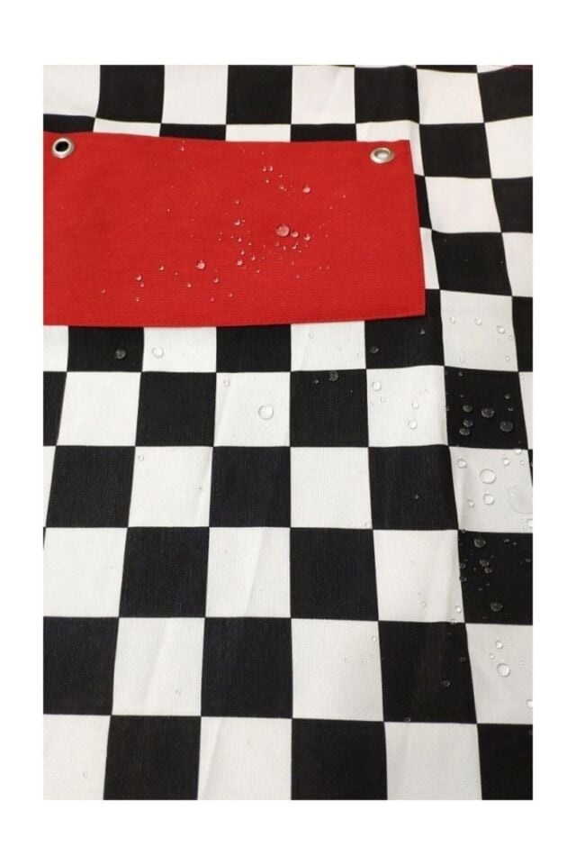 Uzun Mutfak Önlüğü Bone, Ve Tutaç / Leke Tutmaz Ve Su Itici Siyah Beyaz Kırmızı Dama Önlük Seti